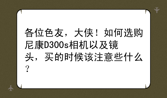 各位色友，大侠！如何选购尼康D300s相机以及镜头，买的时候该注意些什么？